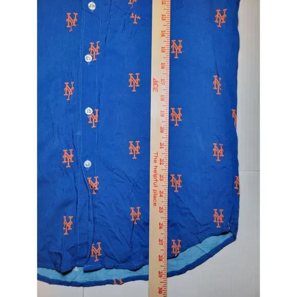 New York Mets Royal Mini Print Logo Button-Up Shirt Mens Size Small AOP MLB Blue - Picture 5 of 5